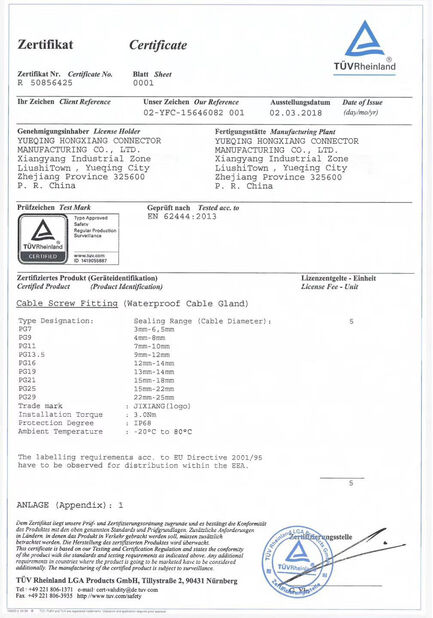 China ZHEJIANG HONGXIANG CONNECTOR MANUFACTURING CO.,LTD. zertifizierungen